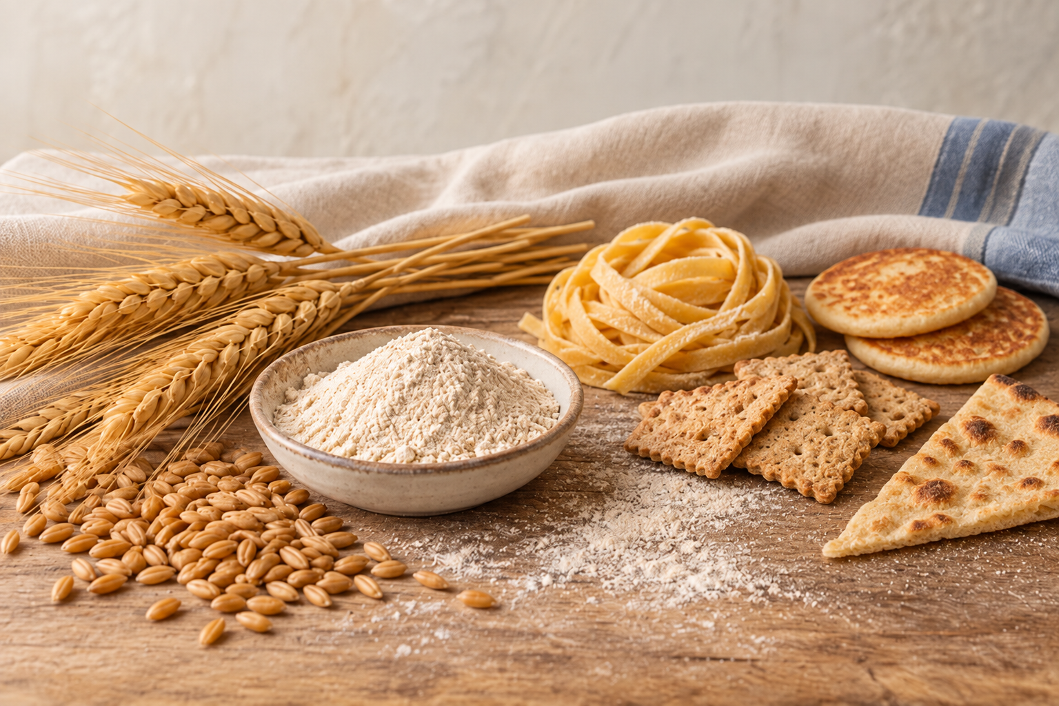 Golden Khorasan wheat, fresh Kamut flour, pasta, crackers, pancakes, and flatbread